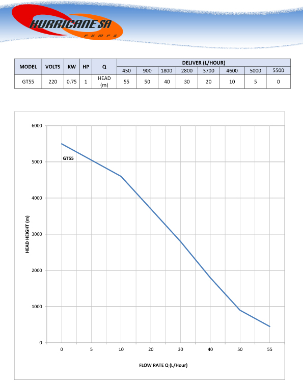 GT55 VSD Pressure pump curve